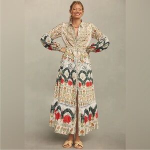 Anthropologie Eleanora Buttondown Shirtdress Silk Blend Botanical Motif Size XSP